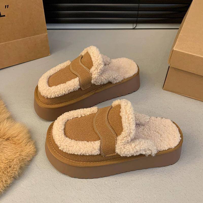 

Хлопковые тапочки женские, которые носят осенью и зимой 2024 года, ретро-мода, плюшевые, теплые, пушистые, для дома, сумки, тапочки для головы, прилив 36 верблюд
