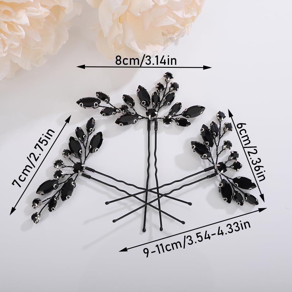 Teyglen 3pcs Crystal Bride Wedding Hair Pins Bridal Red Rhinestone Hair Pins Set Handmade Blue Black Red Crystal Hair Pieces Wedding Hair Accessories