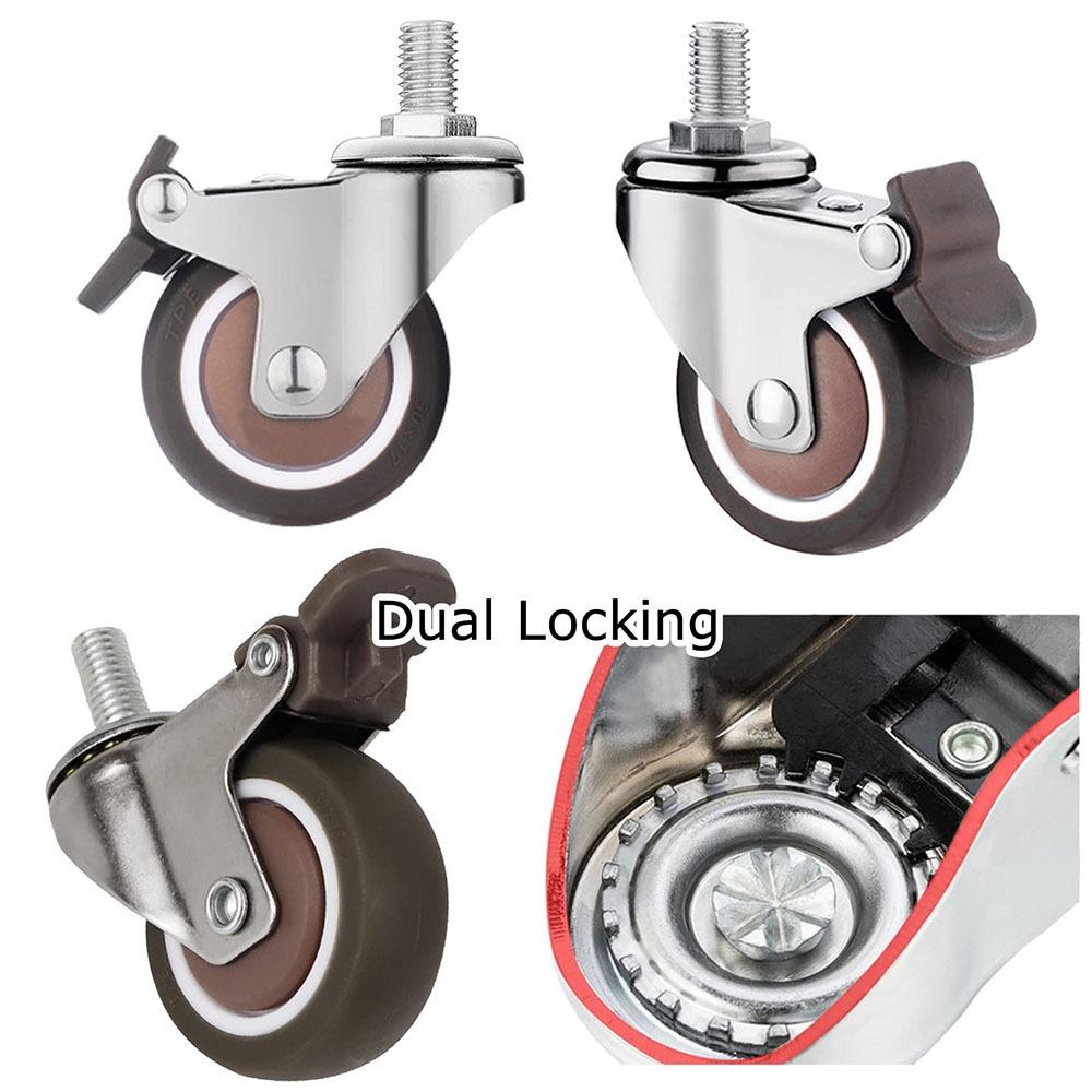 4PCS New 1.5" / 2" Wheel Threaded Stem Swivel Casters No Noise TPE Rubber Furniture Castor M10 M8 Rubber Castor for Baby Bed