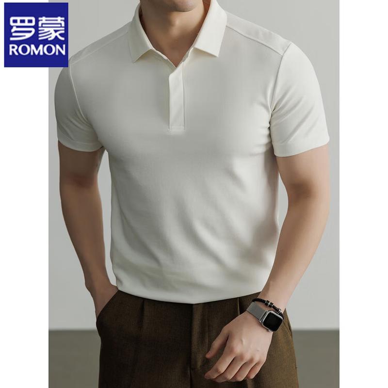 ROMON Men's Mulberry Silk Quick-Dry Breathable Polo T-Shirt