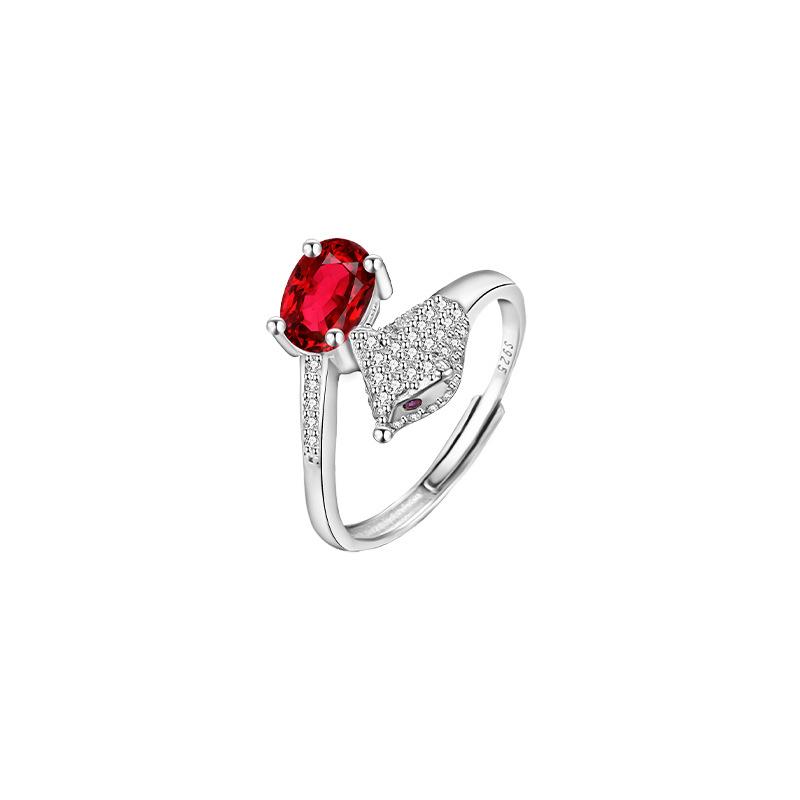 

Exquisite Spirit Fox s925 sterling silver open ring women s inlaid natural crystal stone topaz atmosphere temperament ring jewelry gift Adjustable opening