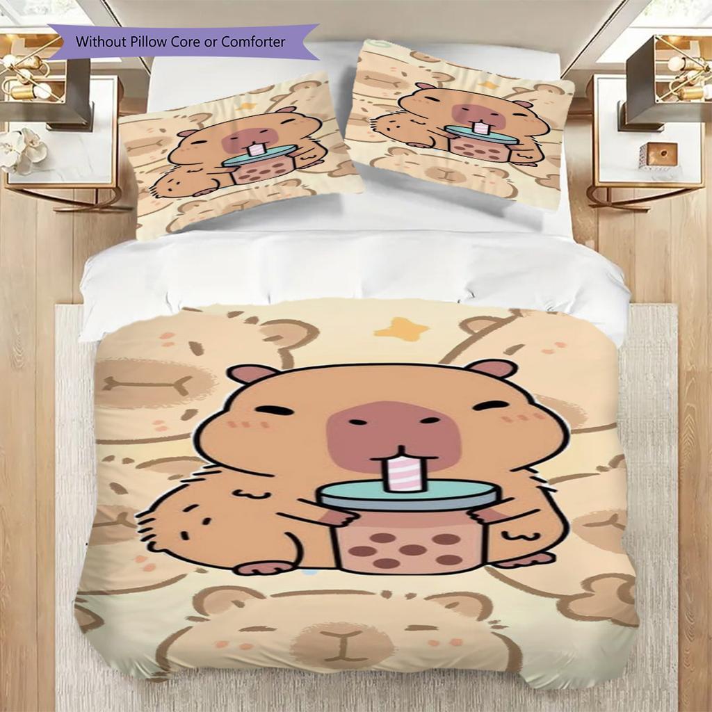 Cute Starry Bear Hug Three-piece set (1 * duvet cover + 2 * pillowcase, without core) 2D Flat Christmas birthday gift Bedding set