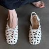 Sheepskin version~ French niche hollow breathable soft leather Roman sandals women's summer back strap flat-bottomed bag head pig cage shoes