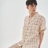 [IRUSIDA] Braunes Karos Kurzarm-Pyjamaset für Herren [Versand aus Korea] 100% Original