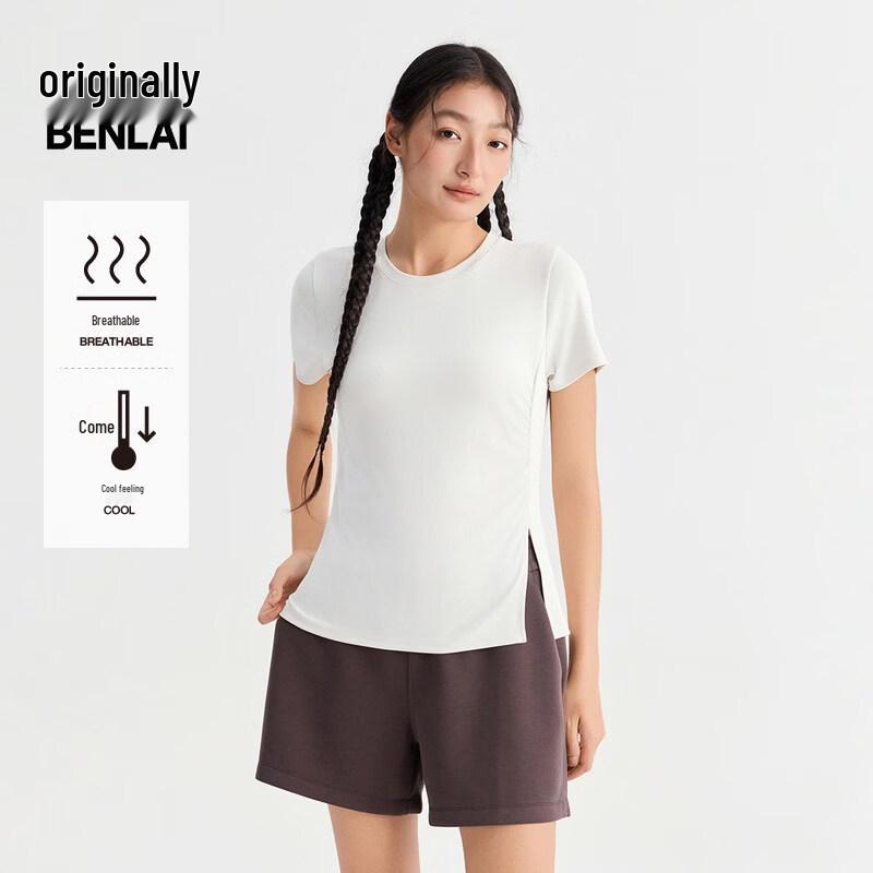 

Women s Cooling Slim-Fit Short Sleeve T-Shirt with Side Ruched Slit L