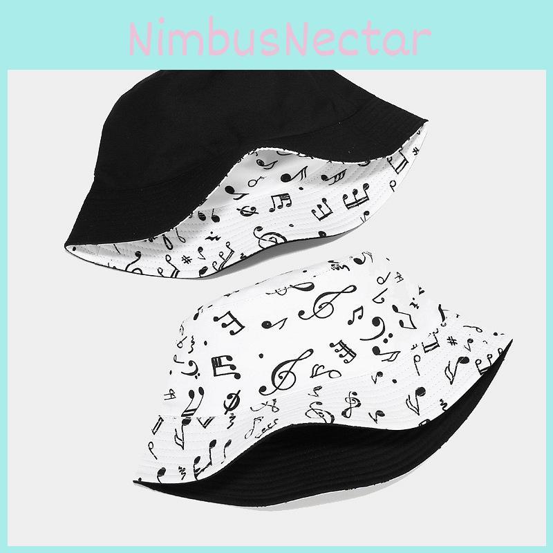 Music Note Pattern Wide Brim Fisherman Hat With Sun Protection For Women And Men