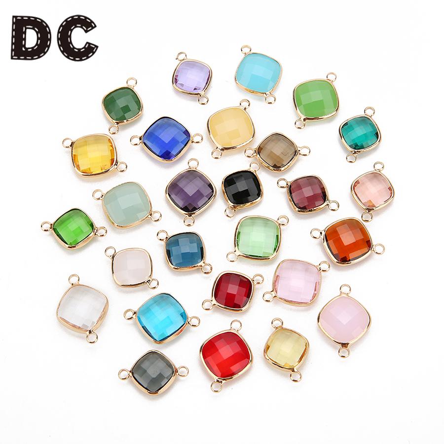 5pcs 11mm White Double Hole Glass Charms Pendants Connector for Chain Bracelets Necklace Women DIY Jewelry Making Findings
