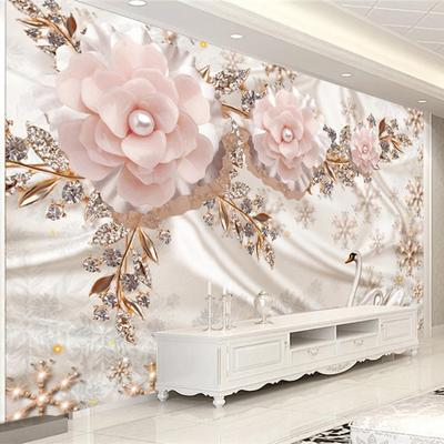 Wandbild Tapete im europäischen Stil Luxus Schwan Schmuck rosa Blumen Tapeten Wohnzimmer Schlafzimmer Dekor 3D Aufkleber