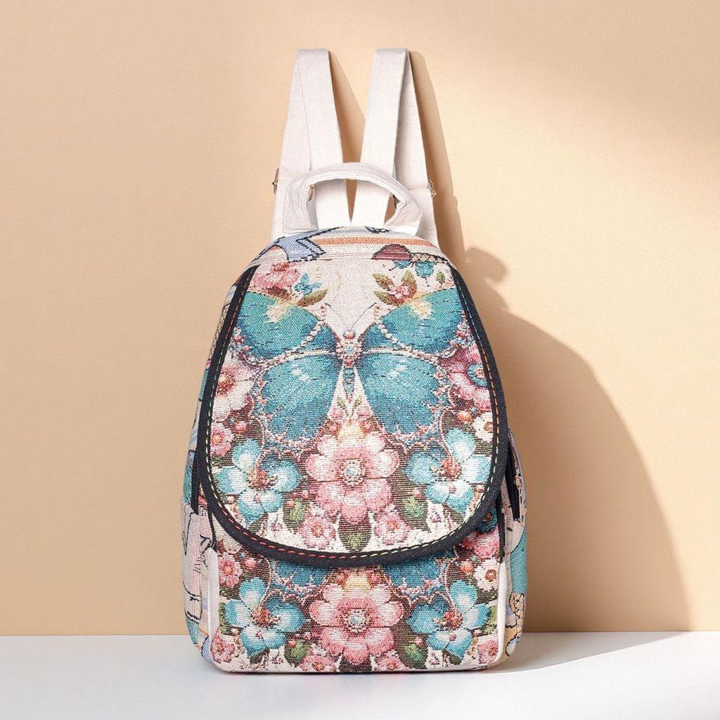 Ethnic Embroidered Canvas Backpack For Women With Multiple Compartments For Daily Use