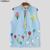 INCERUN Mens Casual Sleeveless Shirt Lapel Collar Button Down Funny Cartoon Graffiti Print Holiday Tank Tops