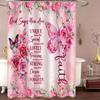 1pc Shower Curtain - Inspirational Faith Design with Pink Flowers and Butterflies Waterproof