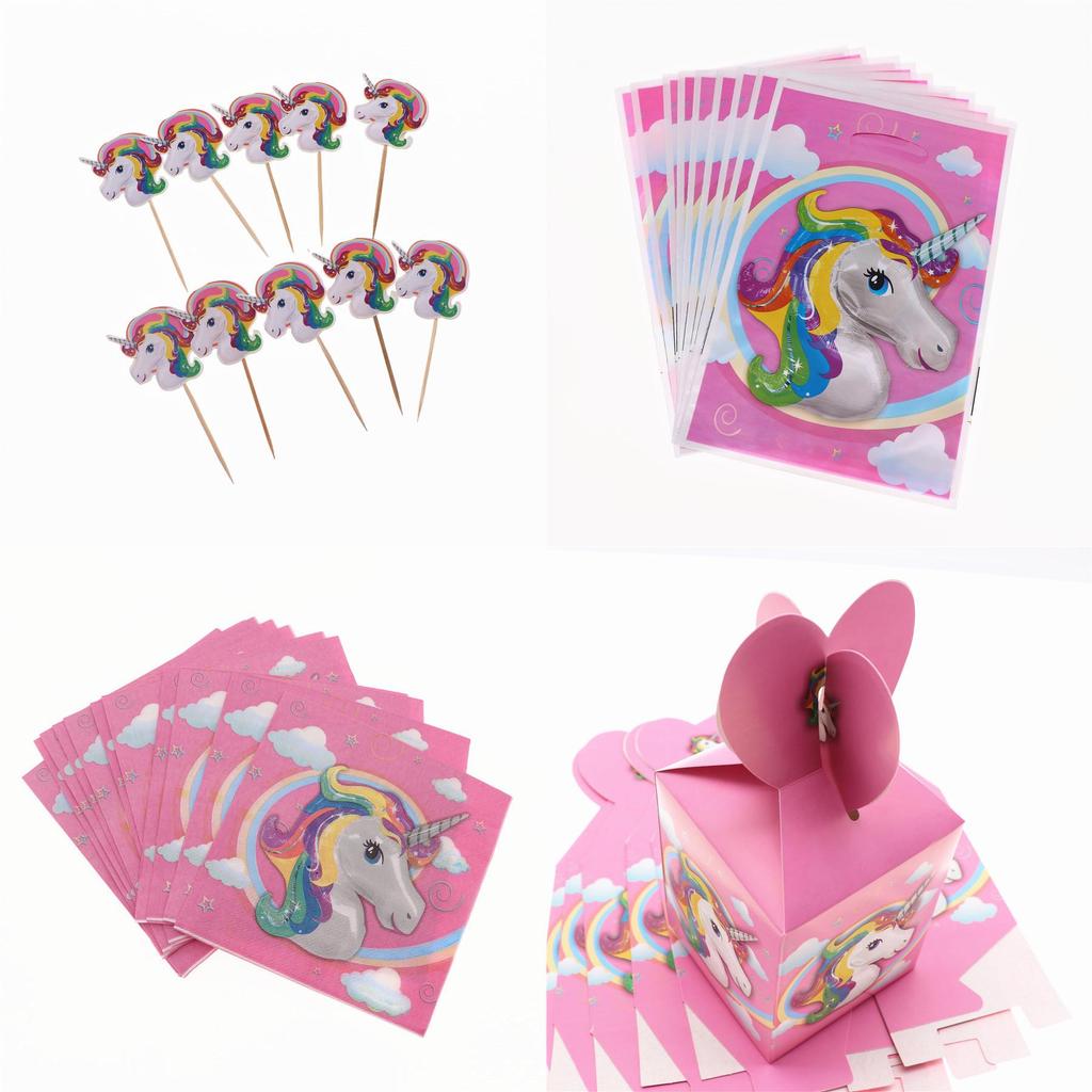 Magical Unicorn Kids Birthday Party Supplies Featuring Colorful Plates Cups And Banners