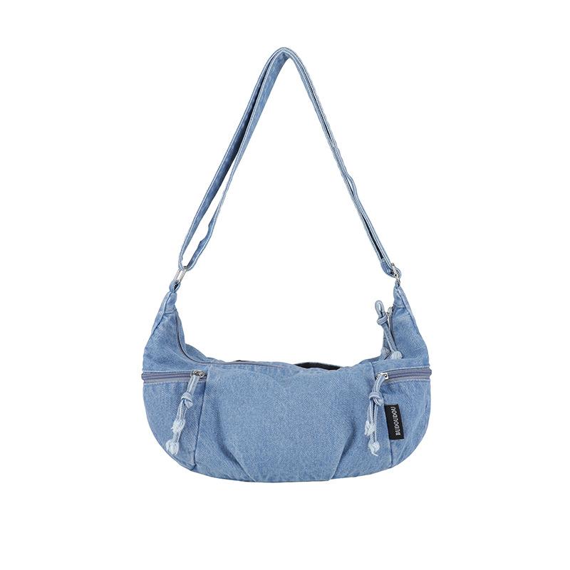 Large capacity messenger bag women's denim summer new casual fashion simple underarm bag solid color foreign style dumpling bag