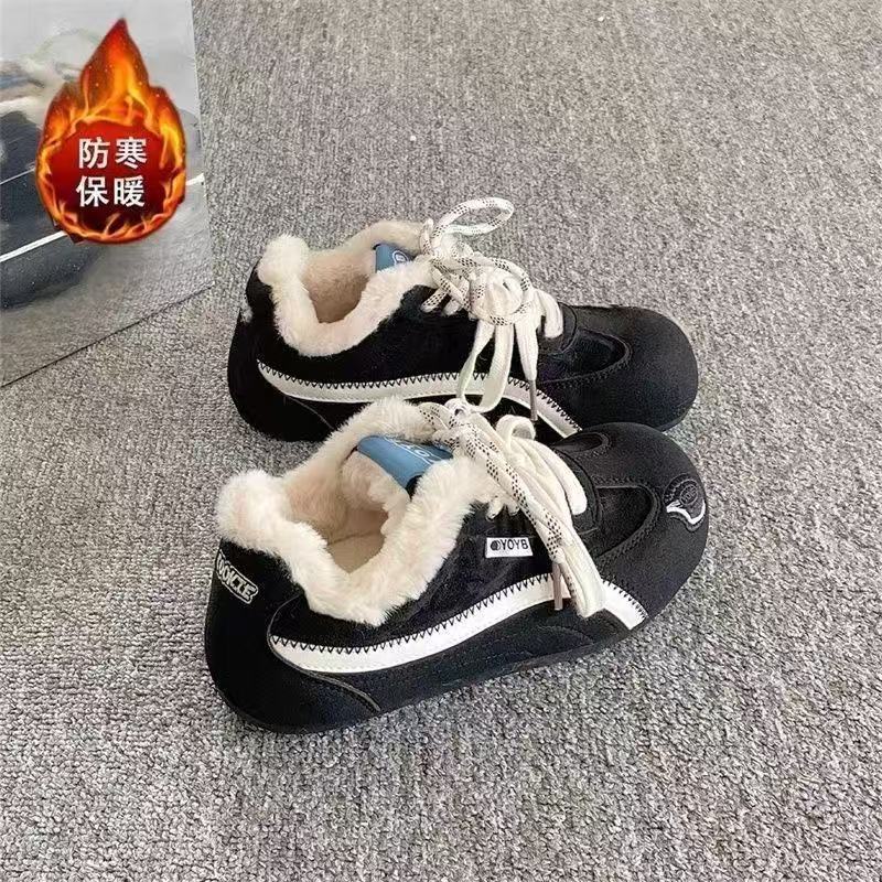 Round Head Two Cotton Shoes Velvet Cotton Shoes German Training Shoes Winter New Retro Thermal Board Shoes
