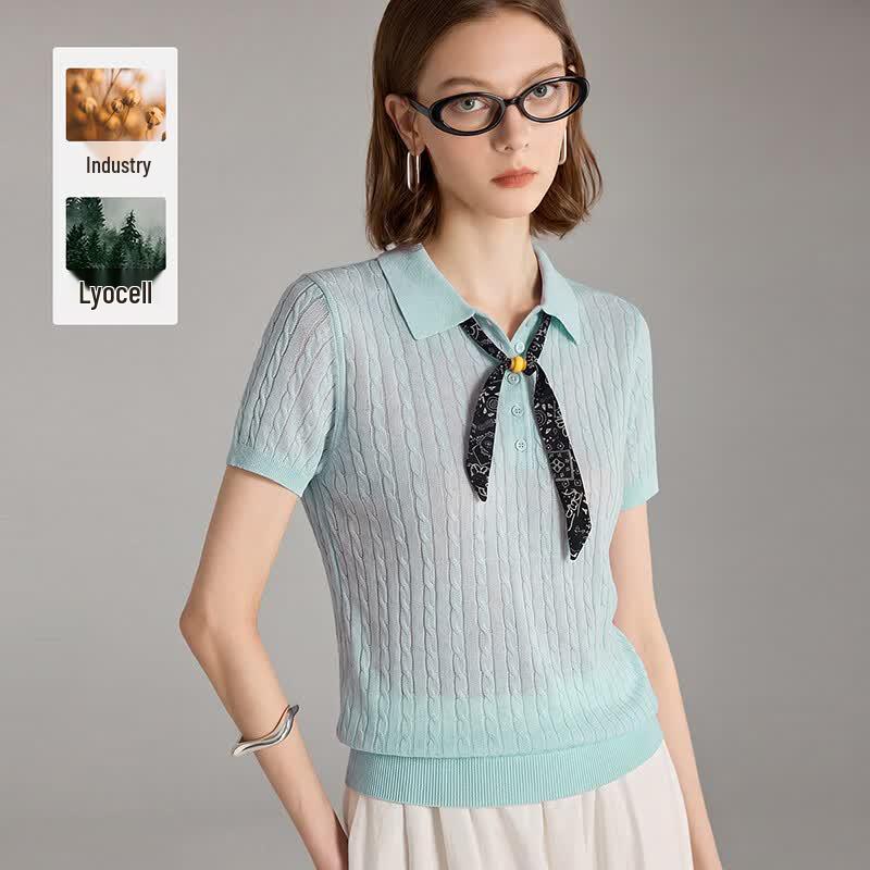 Women s Tencel Linen Knit Short Sleeve T-Shirt One Size