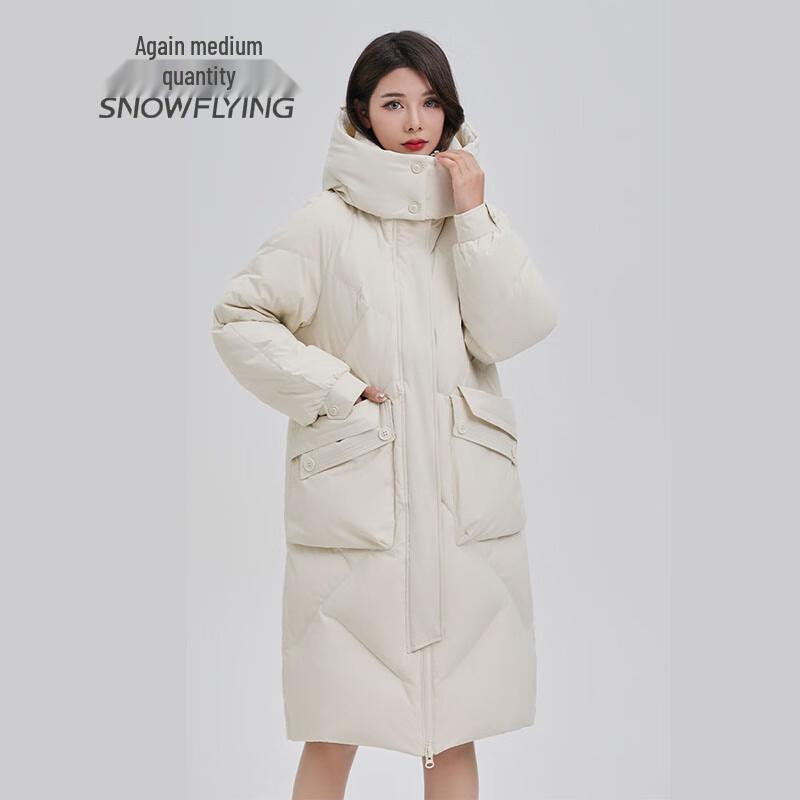 SNOWFLYING Women's Mid-Length Thick Duck Down Jacket with Detachable Hood