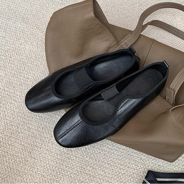 Grape Home~ Sheepskin Edition Autumn New French Round Head Elastic Belt Versatile Comfortable Mary Jane Flat Single Shoes Women