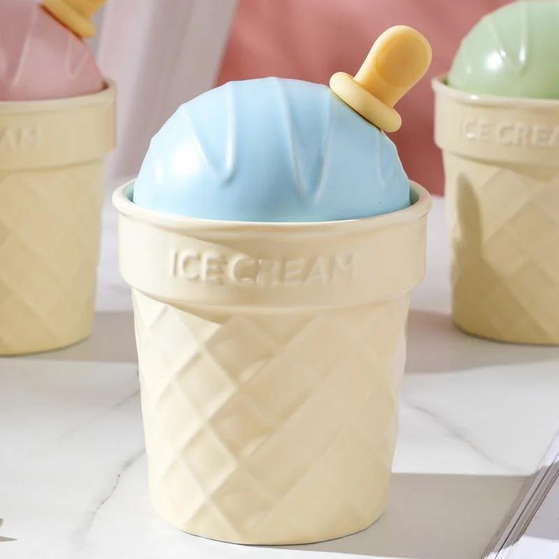 320ML Cute Ice Cream Cone Ceramic Cup Girl Heart Red Mug High Appearance Level with Cover Scoop Water Cup Breakfast Cup