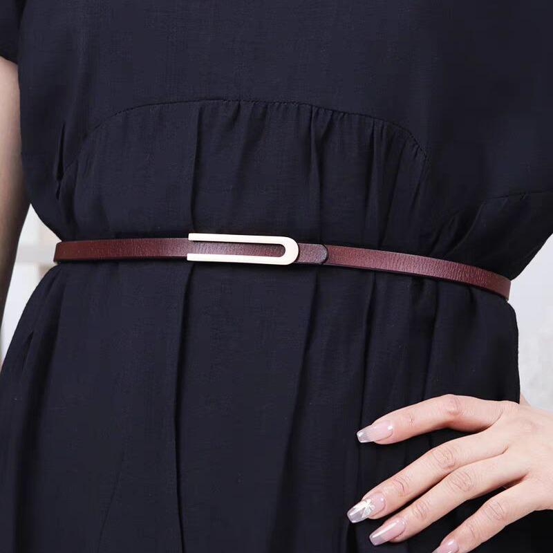 Women's Retro Gold Thin Genuine Leather Waist Cincher Belt