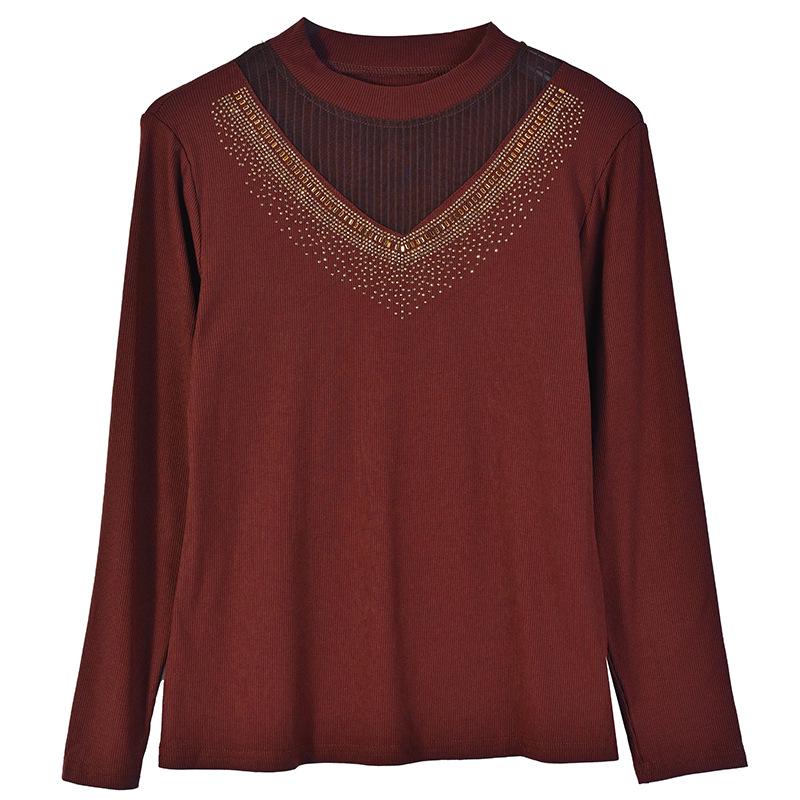 2023 Autumn/Winter Slim Half-High Collar Shirt with Stylish Hot Diamond Detailing