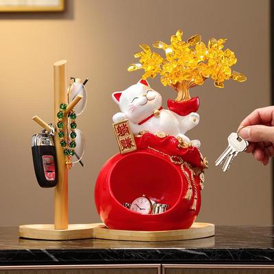 Glückskatze Schlüsselanhänger & Geldbaum Ornament - Perfektes Einzugsgeschenk für Wohnzimmer oder Eingangsbereich