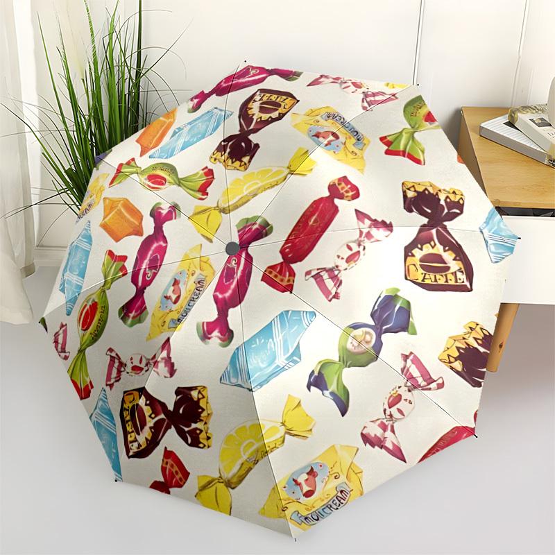 

1pc Candy Print Automatic Folding Umbrella - Portable Collapsible Design, 8-Rib Iron Frame, Durable Fabric yy251125145