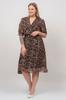 Women's Big Size Dress Double Breasted Neck Midi Length Plus Size Leopard Patterned Chiffon Dress