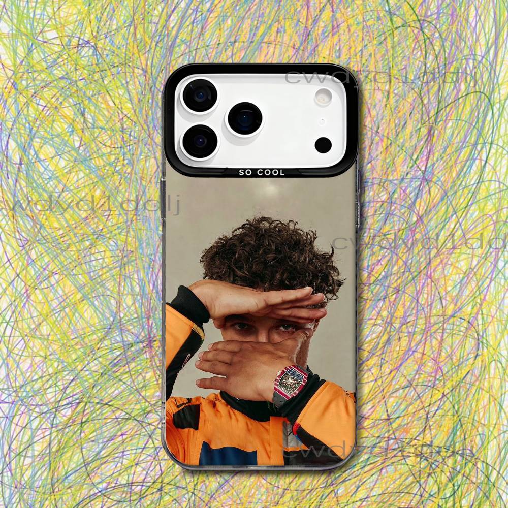L-Lando 4 F-F1 Norris Helmet Phone Case For iPhone 17,16,15,14,13,12,X,8,Pro,Max,Plus,SE4,Air,Mini HD Black IMD Matte
