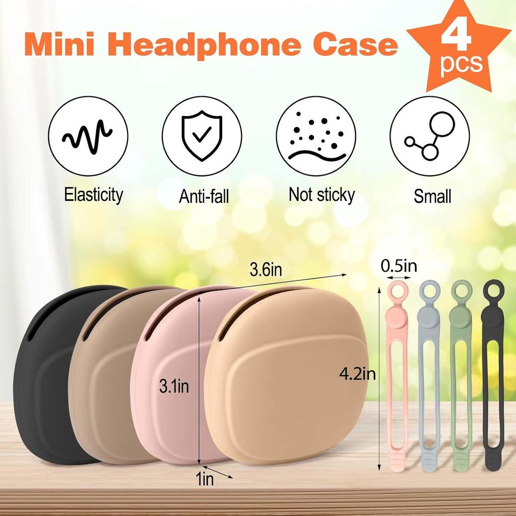 4 PCS Headphone Organizer and Silicone Cable Ties, Silicone Pouch