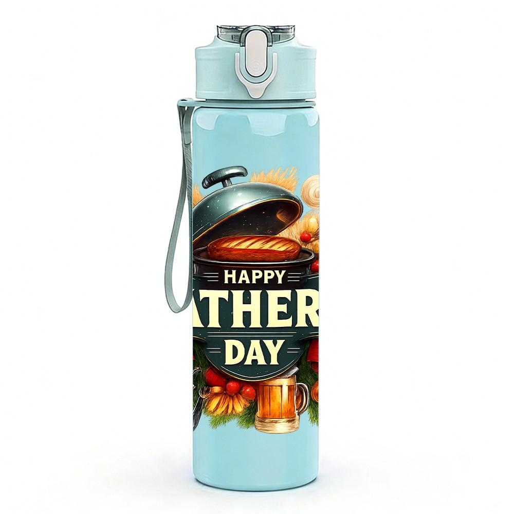 1PC Vintage Fathers Day Badge 750ml Color Plastic Sports Water Bottle Leakproof Flip Straw Lid Suitable for Sports Office Home Use