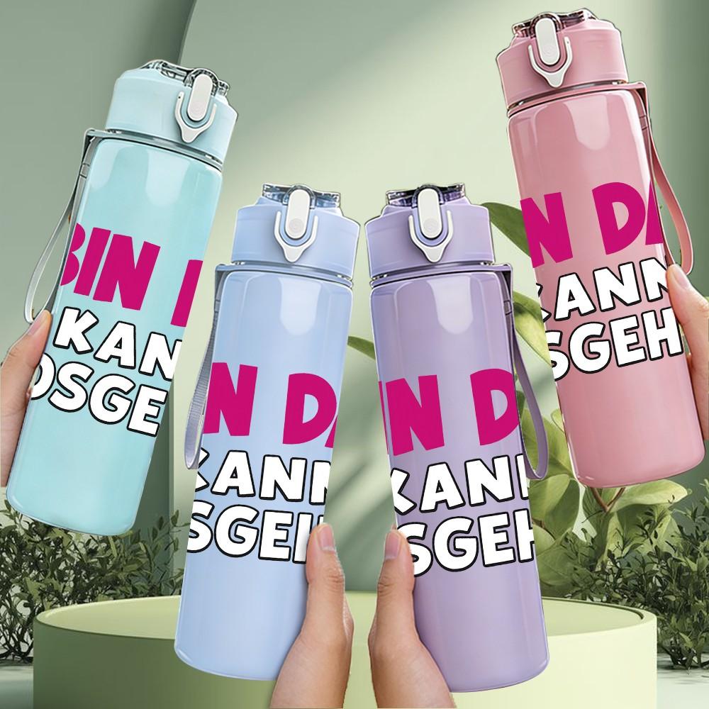 1PC Bin Da Kann Losgehen German Print 750ml Color Plastic Sports Water Bottle Leakproof Flip Straw Lid Suitable for Sports Office Home Use