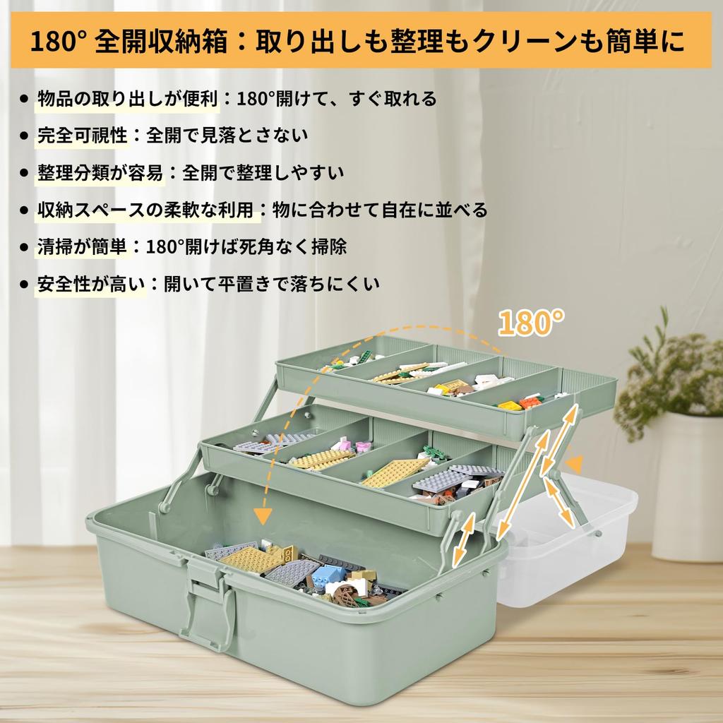 Large Capacity 3-Tier Tool Box, Multifunctional Storage Box, Semi-Transparent, 180-Degree Opening, Sewing Box with Handle, Tool Case, Home/Car Use, Sm