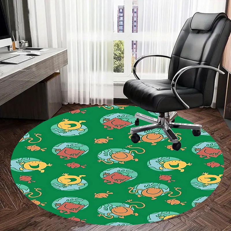 1pc Mr. Men and Little Miss characters on green . Round carpet, Made of Polyester,Perfect for Decorating Office Chairs, Living Rooms fplt122