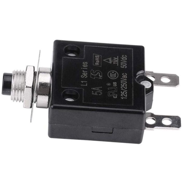 Disjoncteur thermique réarmable à bouton-poussoir 125-250V AC / 50V DC – 18 A, noir