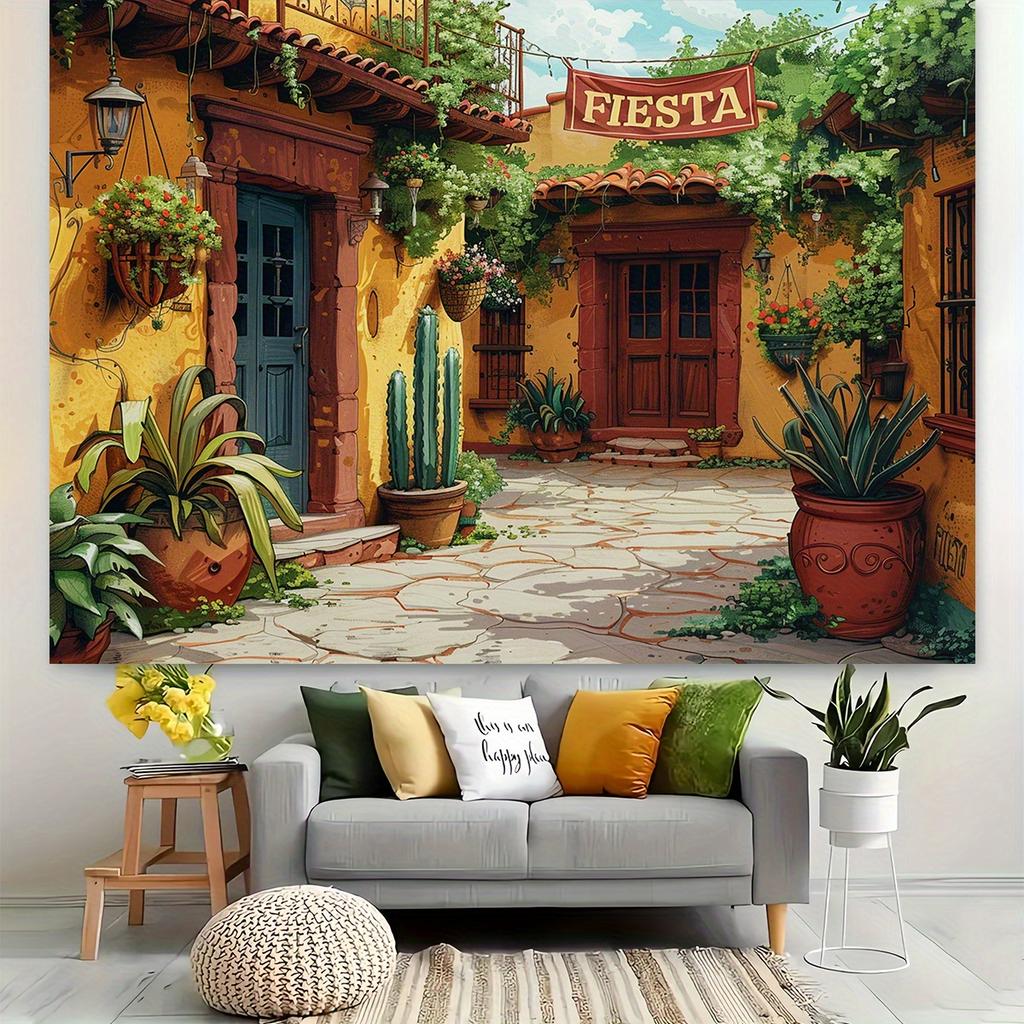 1pc Spanish Carnival Courtyard Background - Vibrant Latin festival and Mexican party decorations