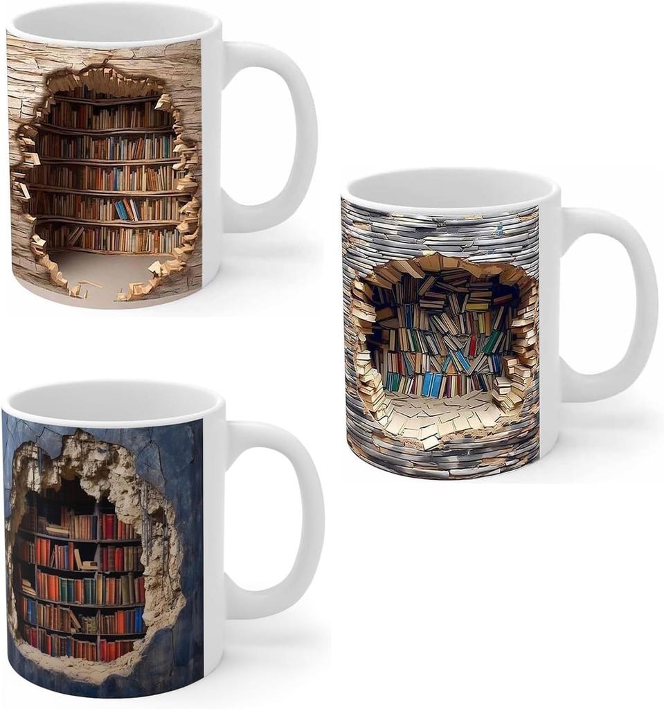 3D-Bücherregal-Tasse, eine Bibliotheksregal-Tasse, Buchliebhaber-Kaffeetasse für Ihr Weihnachtsgeschenk, Geburtstagsgeschenk, tolles Geschenk für Leser