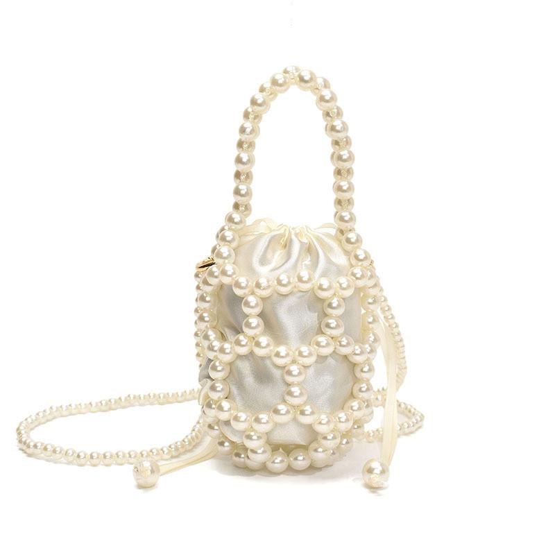 Chain Body Pearl Single Shoulder Bucket Bag With Light Load Feature Purse School