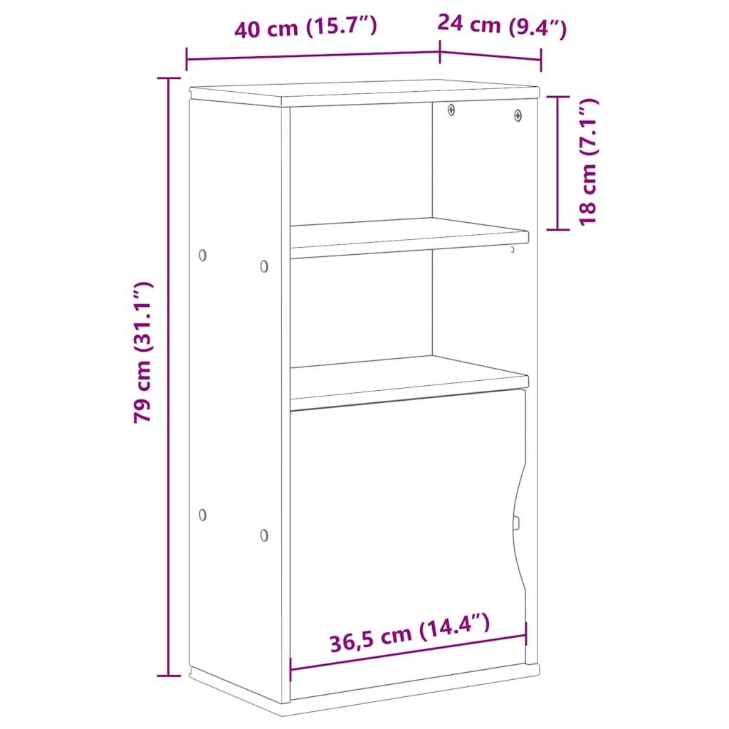 ODDA Side Table Cabinet 40 X 24 X 79 Cm Solid Pine Wood