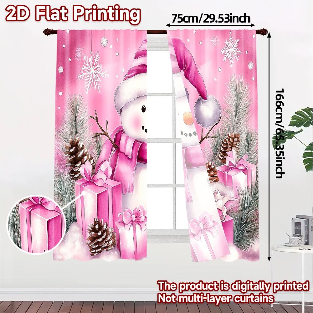 2pcs,Curtains Cute Snowman Christmas Winter Holiday Modern Contemporary Curtains Prints Light Filtering Curtains Decorations
