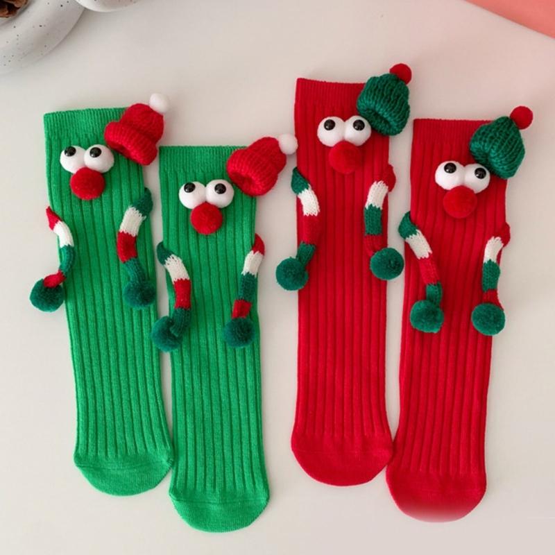 Children Christmas Party Decors Socks Creative Festival Cartoon Big Eyes Magnetic Hand Middle Tube Socks Hosiery Gift