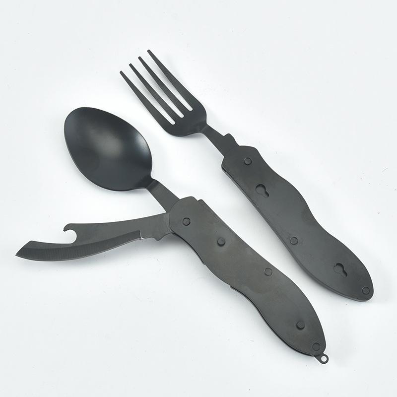 Detachable Stainless Steel Camping Knife, Fork, and Spoon Combination Cutlery Set for Outdoor Use.