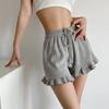Women's Waffle Knit Shorts Drawstring Elastic Waist Ruffle Shorts Wide Leg Flowy Shorts Lounge Summer Casual Outfit