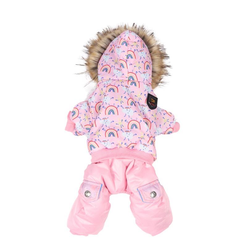 

Пуховик для цуценят, чотирилапий з капюшоном, теплий та потовщений, новий одяг для домашніх тварин XL рожевий