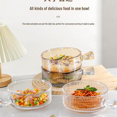 Glass Serving Plate with Handle - Round Salad & Fruit Bowl, Deep Transparent Design