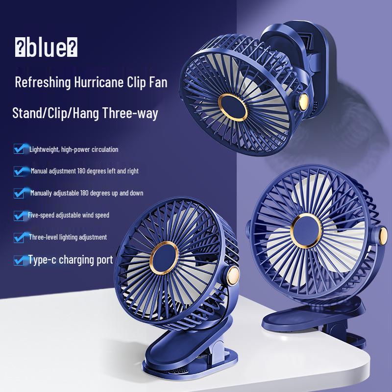 Portable USB Rechargeable Wall-Mounted Clip Fan with Light