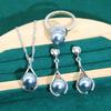 Hip-hop Bride Zircon Pearl Necklace Earring Ring Three Piece Set