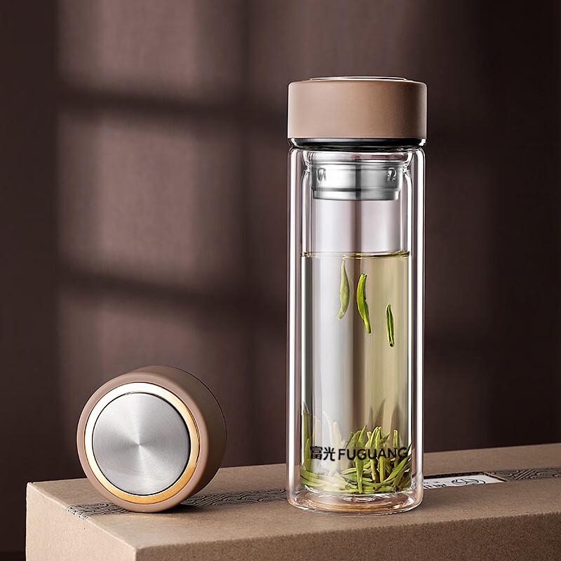 FUGUANG Double-Layer Heat-Resistant Glass Water Bottle