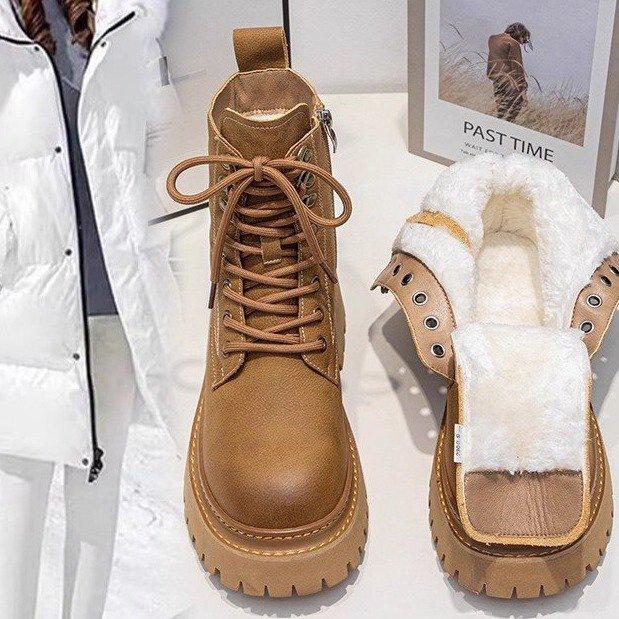 Snow boots winter new velvet thickened warm Martin boots platform short boots large cotton shoes
