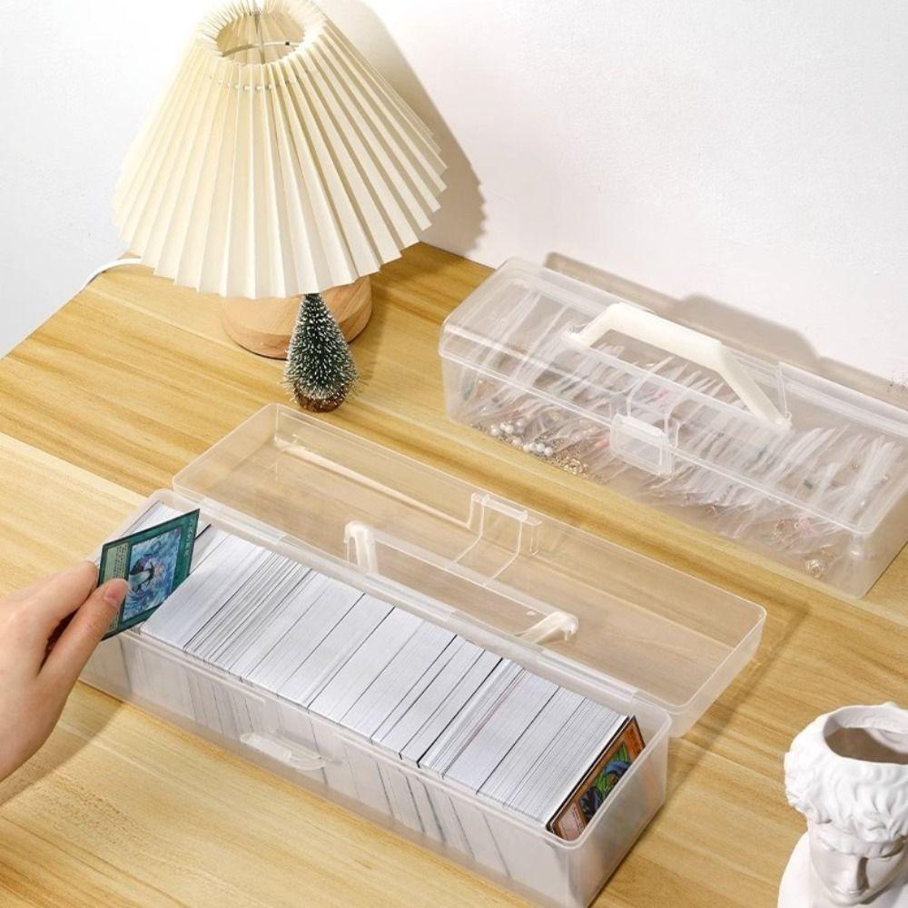 Big Capacity Photo Storage Box with Handle Transparent Cards Keeper Craft Storage Case  Label