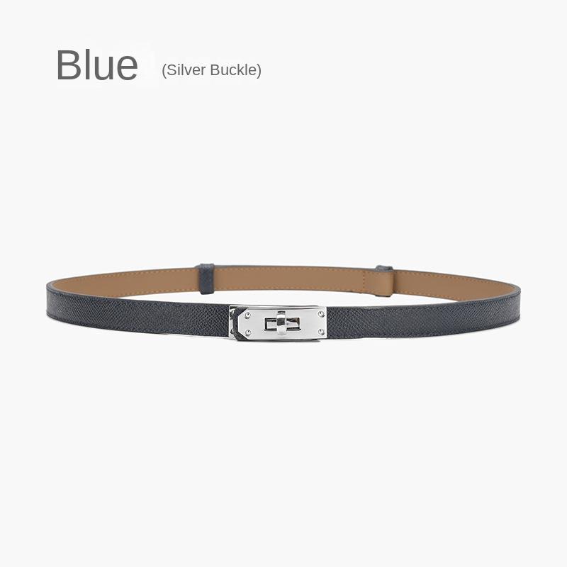 Mary6 Mary All-Match Retro Tailleversieringen Dames Dunne Riem Dames Echt Leer Koreaanse Mode Ceintuur Dunne Riem Dames Jurk 20185-Silver Clasp-Blue